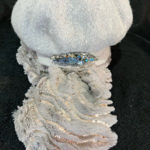 ONE-OF-A-KIND HANDPICKED BERET AND MATCHING SCARF WITH GOLD TRIM.  PARIS